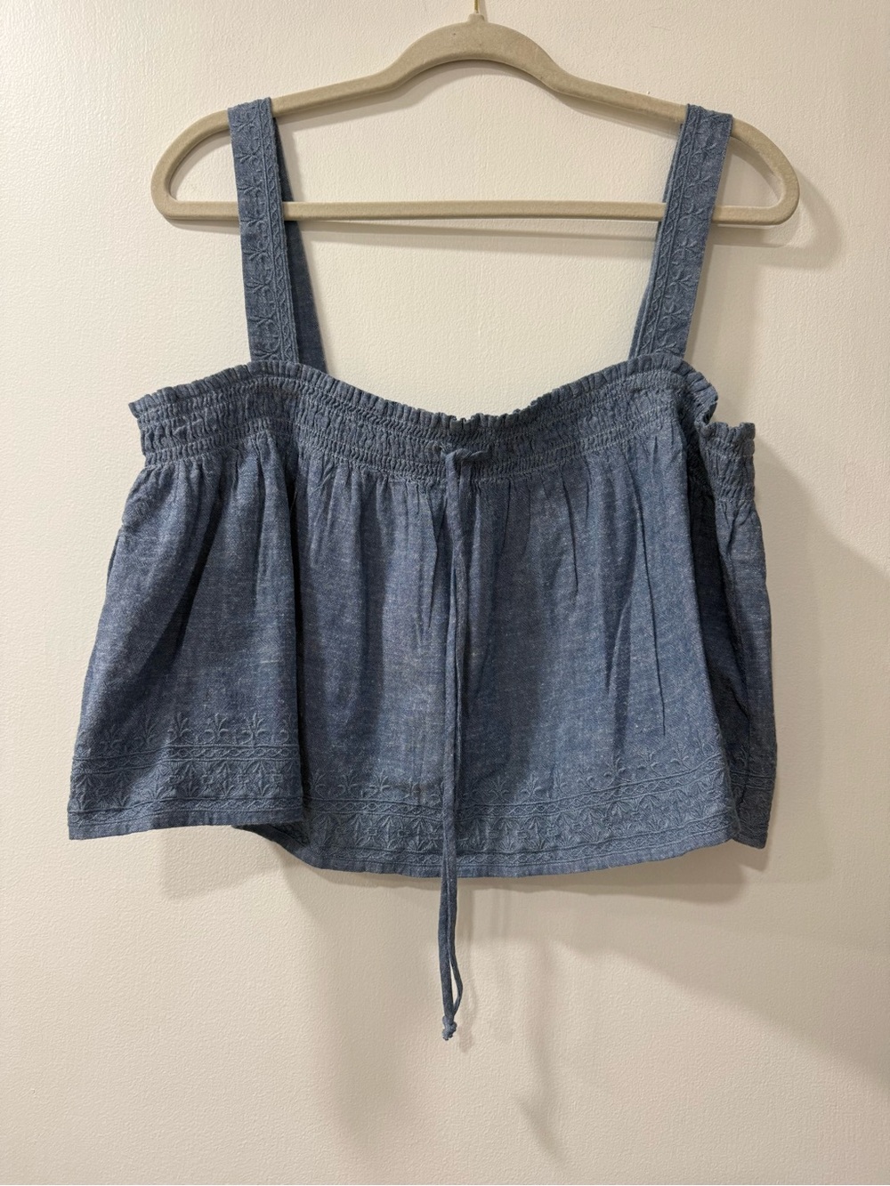 American Eagle Outfitters Blue Chambray Smocked Tank